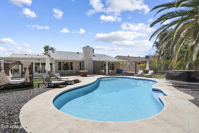4904 E Tierra Buena Ln, Scottsdale, AZ 85254 - view of pool featuring a hot tub, outdoor lounge area, a fenced backyard, a patio, and a fenced in pool