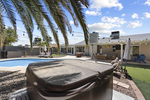 4904 E Tierra Buena Ln, Scottsdale, AZ 85254 - view of swimming pool featuring a patio area, fence, a fenced in pool, and a hot tub