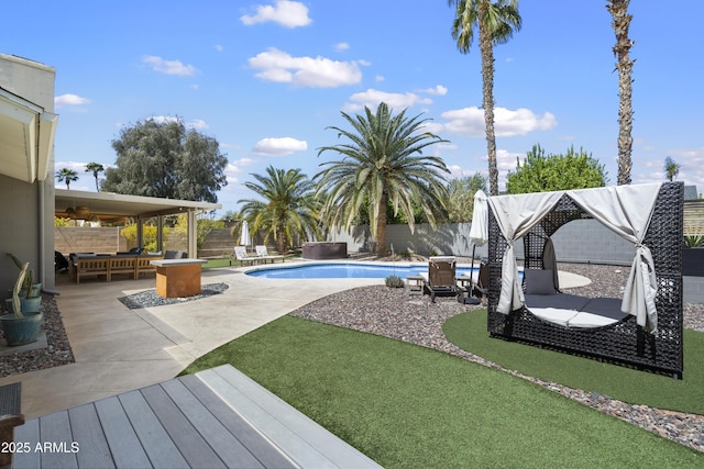 4904 E Tierra Buena Ln, Scottsdale, AZ 85254 - view of pool featuring a fenced in pool, a patio, and a fenced backyard