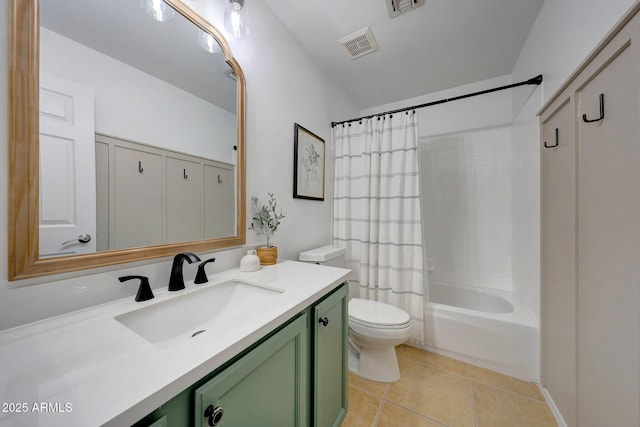 full bathroom with tile patterned flooring, vanity, toilet, and shower / bath combo