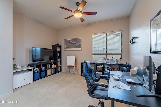 office space featuring carpet floors and a ceiling fan