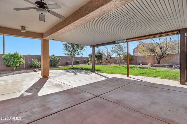 view of patio / terrace featuring ceiling fan