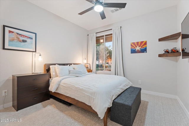 3604 E Derringer Way, Gilbert, AZ 85297 - bedroom featuring light carpet, baseboards, and ceiling fan