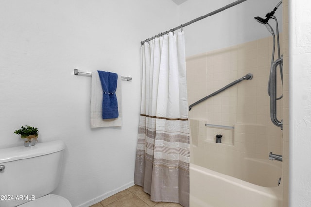 bathroom with toilet, tile patterned floors, and shower / bath combination with curtain