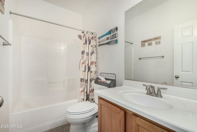 full bathroom with vanity, tile patterned floors, toilet, and shower / bath combo