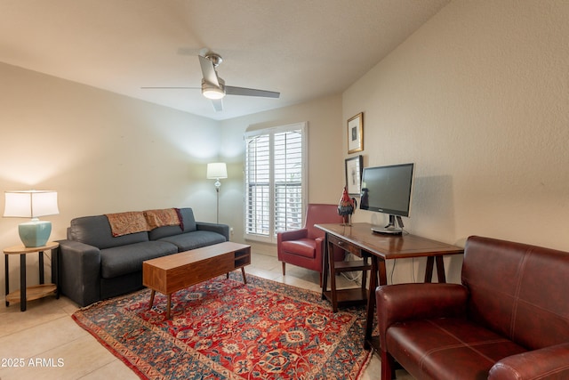 2413 E Rancho Dr, Phoenix, AZ 85016 - living area with light tile patterned flooring and a ceiling fan