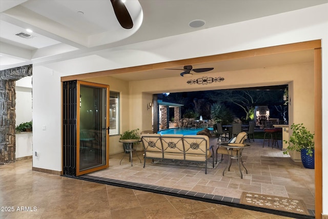 view of patio featuring outdoor lounge area and ceiling fan