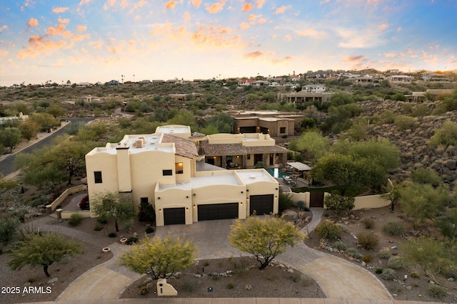 view of aerial view at dusk