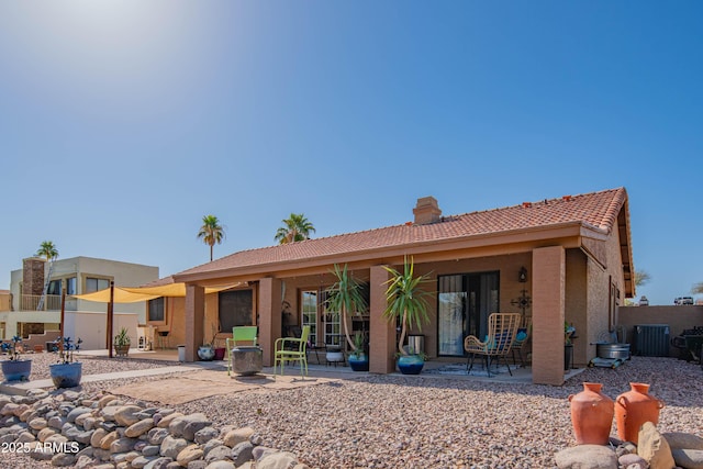 rear view of house featuring a patio area and a chimney