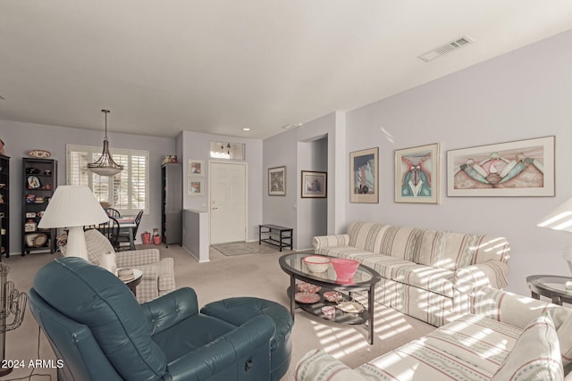 living room with light carpet