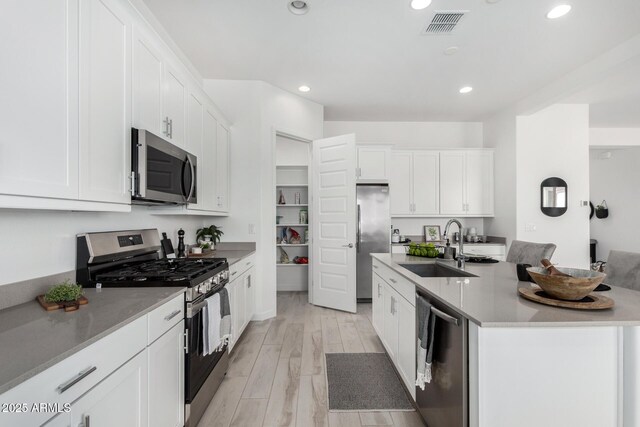 3089 N 200th Ave, Buckeye, AZ 85396 - kitchen with appliances with stainless steel finishes, a sink, white cabinets, recessed lighting, and light wood-type flooring