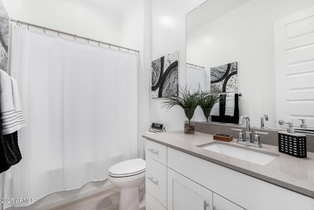 3089 N 200th Ave, Buckeye, AZ 85396 - bathroom featuring toilet, vanity, and shower / tub combo with curtain