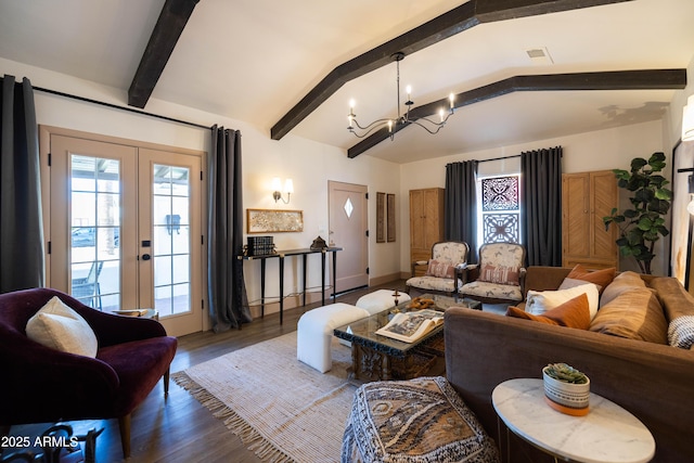1309 W Lynwood St, Phoenix, AZ 85007 - living area featuring a chandelier, plenty of natural light, french doors, and wood finished floors