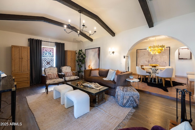 1309 W Lynwood St, Phoenix, AZ 85007 - living area with a chandelier, arched walkways, and wood finished floors