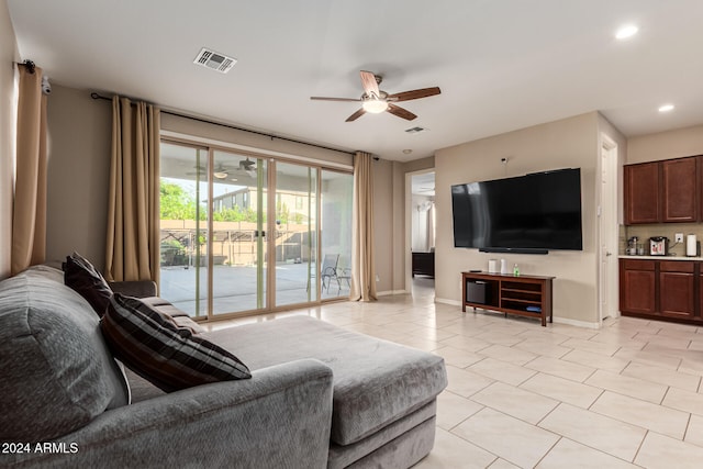 living room featuring ceiling fan