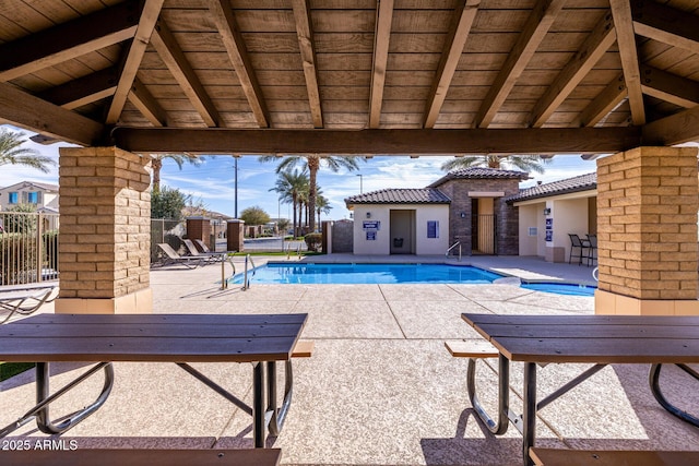 view of swimming pool with a patio