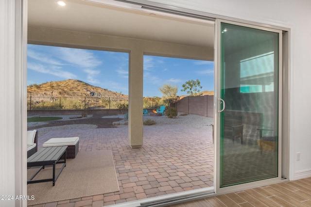 view of patio / terrace with a mountain view