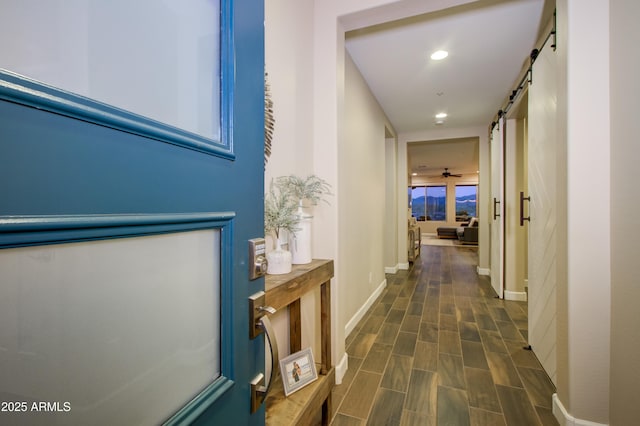 hallway with a barn door