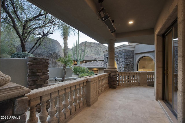 view of patio featuring a mountain view