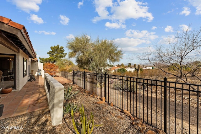 view of yard featuring a patio area and a fenced backyard