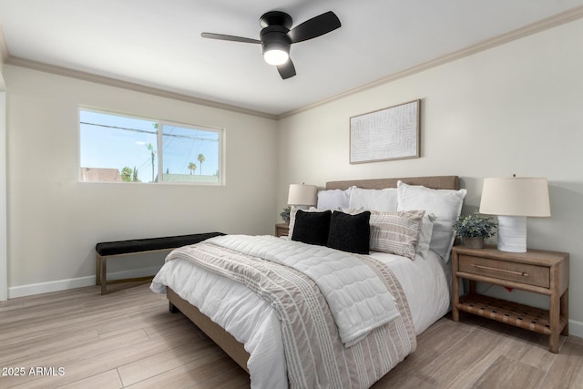 3050 E Cholla St E, Phoenix, AZ 85028 - bedroom with light wood-style flooring, crown molding, and ceiling fan