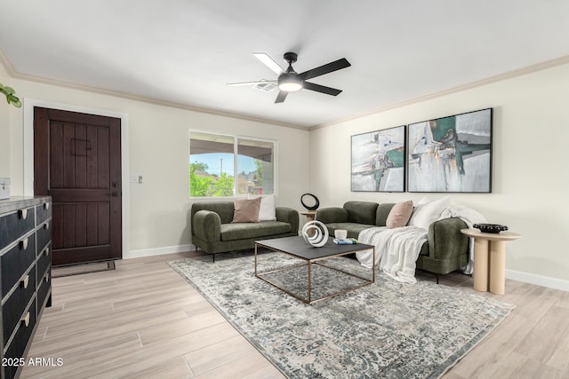 3050 E Cholla St E, Phoenix, AZ 85028 - living area with ceiling fan, crown molding, and light wood-style flooring