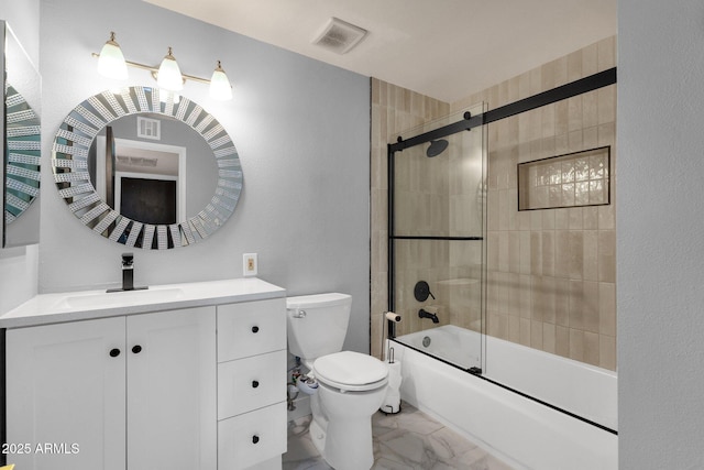 14215 N 36th Way, Phoenix, AZ 85032 - bathroom featuring toilet, vanity, enclosed tub / shower combo, and marble look tile flooring