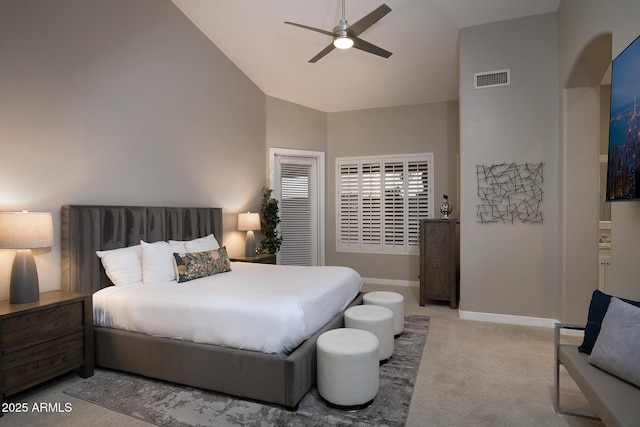 14424 N 64th Pl, Scottsdale, AZ 85254 - carpeted bedroom with vaulted ceiling, baseboards, and a ceiling fan
