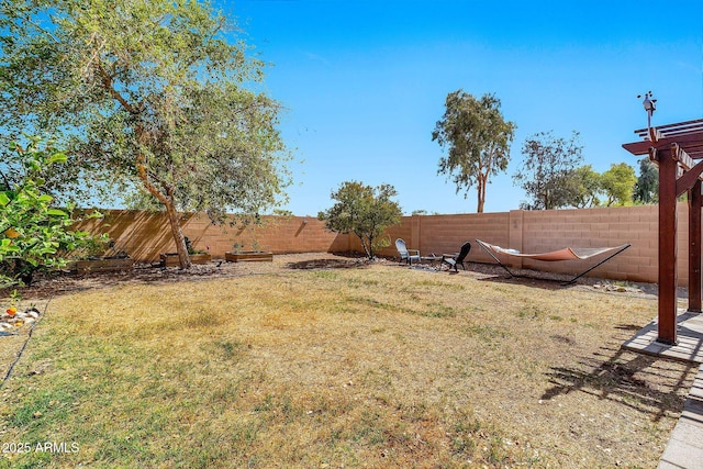 view of yard featuring a fenced backyard