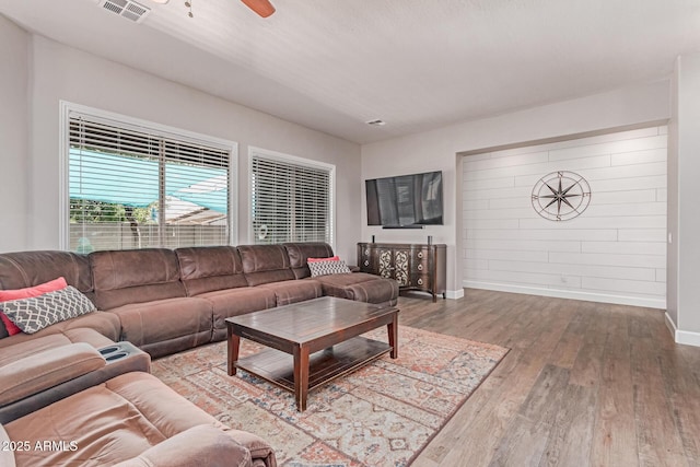 557 S Lemon Ct, Gilbert, AZ 85296 - living room with wood finished floors and ceiling fan