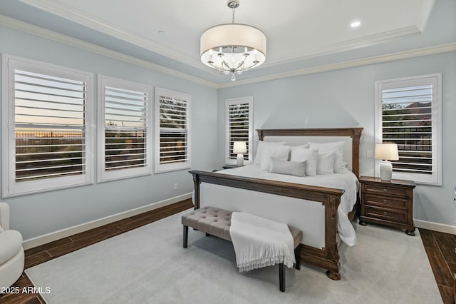 bedroom featuring a chandelier and ornamental molding