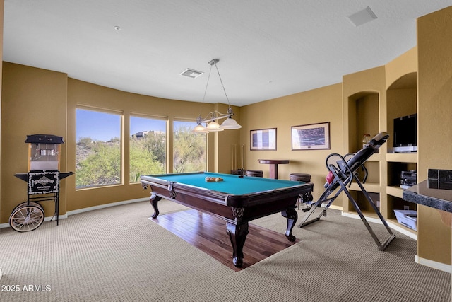 13827 N Mesquite Ln, Fountain Hills, AZ 85268 - rec room featuring visible vents, baseboards, carpet flooring, and pool table