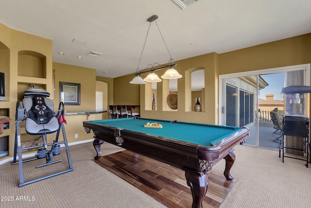 13827 N Mesquite Ln, Fountain Hills, AZ 85268 - playroom featuring pool table, visible vents, baseboards, and wood finished floors