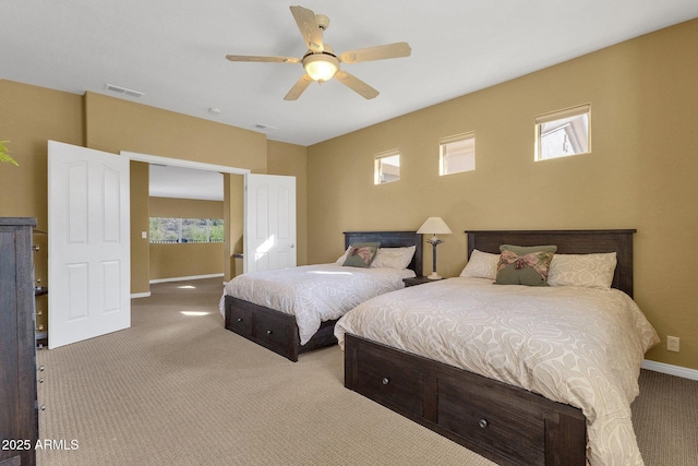 13827 N Mesquite Ln, Fountain Hills, AZ 85268 - bedroom with ceiling fan, baseboards, carpet, and visible vents