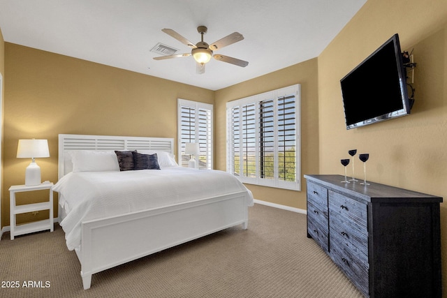 13827 N Mesquite Ln, Fountain Hills, AZ 85268 - bedroom featuring visible vents, baseboards, a ceiling fan, and carpet floors