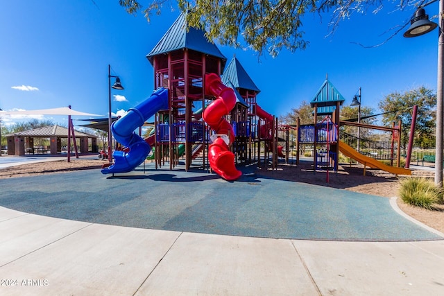 view of play area featuring a gazebo