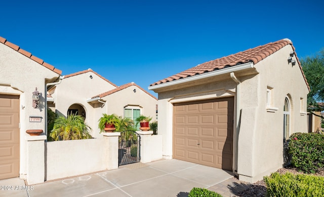 exterior space with a garage