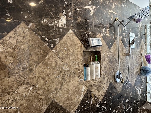 exterior details with a tile shower