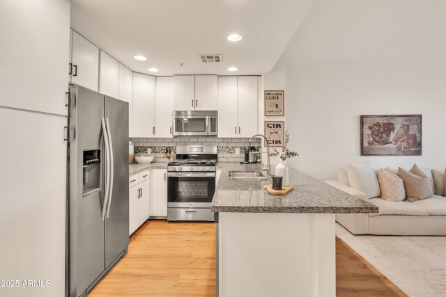 5450 E Deer Valley Dr Unit 1004, Phoenix, AZ 85054 - kitchen featuring appliances with stainless steel finishes, a peninsula, a sink, open floor plan, and white cabinets