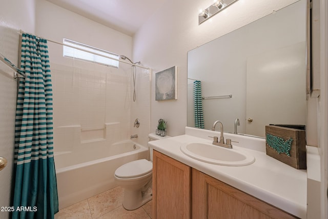 full bathroom featuring vanity, tile patterned flooring, toilet, and shower / tub combo