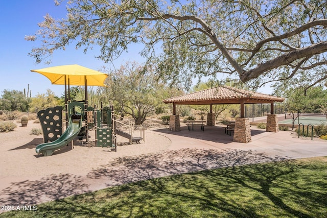 community play area with a gazebo