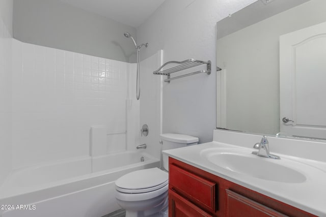 full bathroom with shower / bathing tub combination, vanity, and toilet