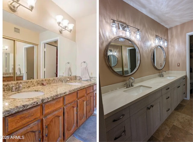 bathroom with a sink and double vanity