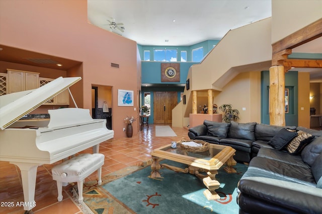 25483 N Wrangler Rd, Scottsdale, AZ 85255 - living room featuring a towering ceiling and light tile patterned flooring