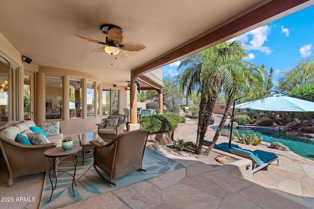 25483 N Wrangler Rd, Scottsdale, AZ 85255 - view of patio with an outdoor living space, an outdoor pool, and a ceiling fan