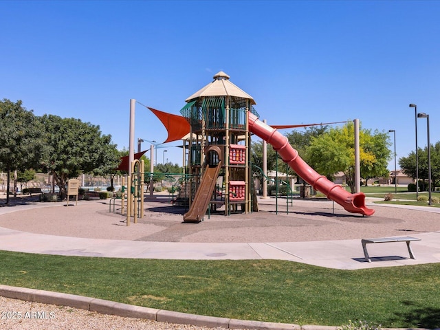 view of jungle gym with a yard