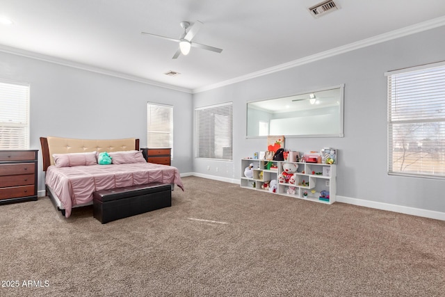 1442 W Laurel Ave, Gilbert, AZ 85233 - carpeted bedroom featuring ornamental molding, baseboards, and ceiling fan