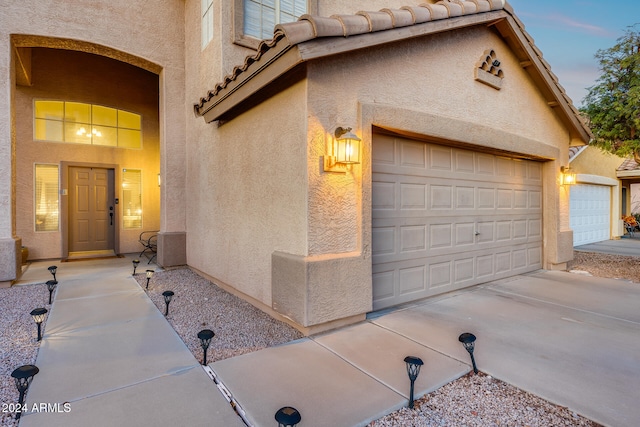 exterior space featuring a garage