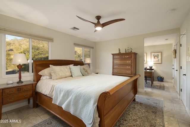 bedroom featuring ceiling fan