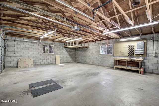 basement with a workshop area